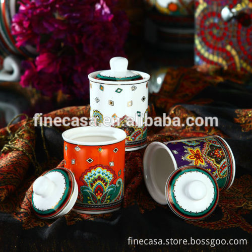 180CC Fine New Bone China Purple Canister Set of Paisley